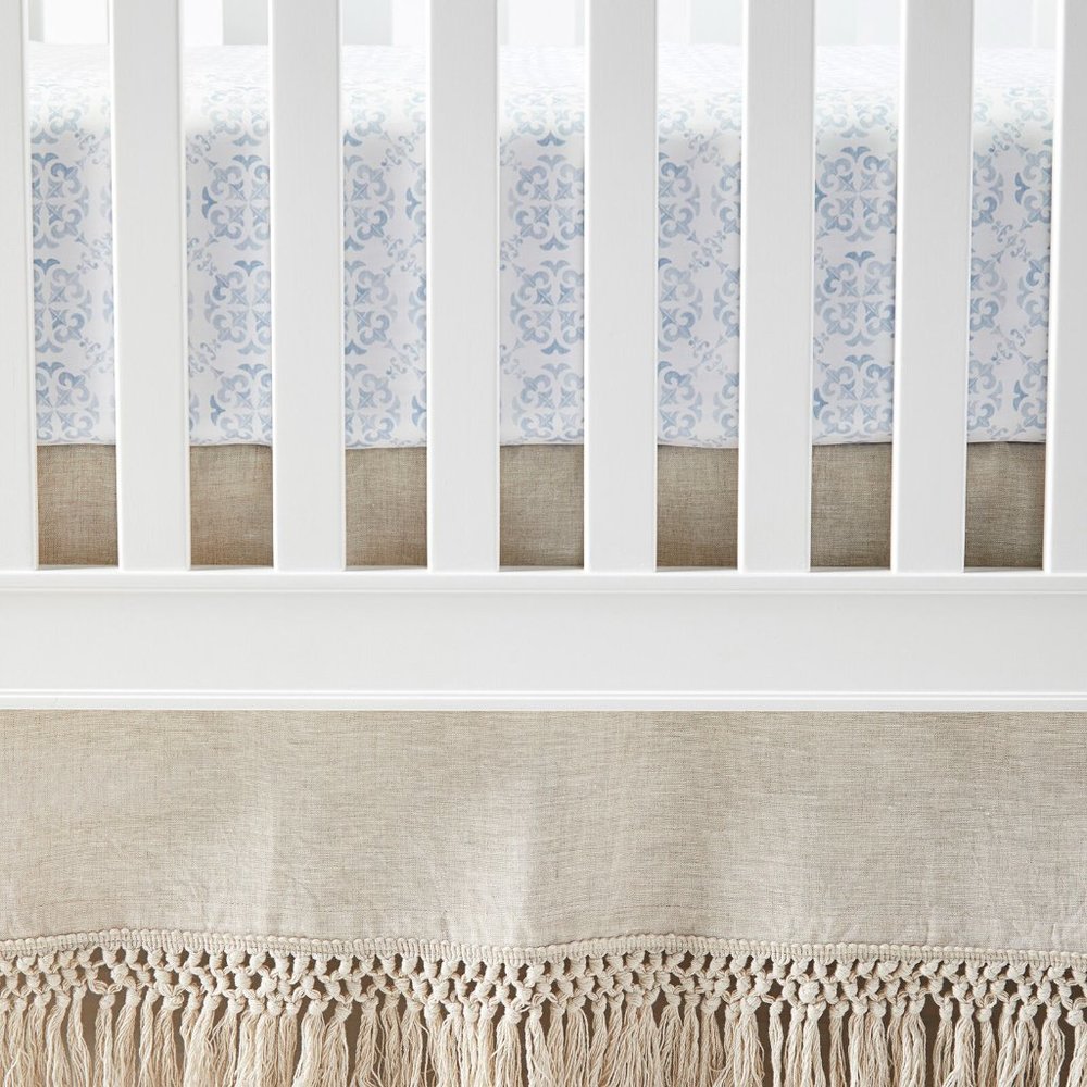 Serena & Lily Blue and Cream Crib Bedding